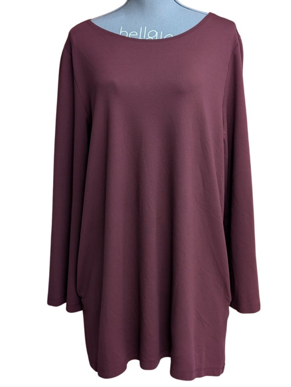 Bryn Walker Burgundy Philippa Modal Ponte Long Sleeve Tunic Dress With Pockets